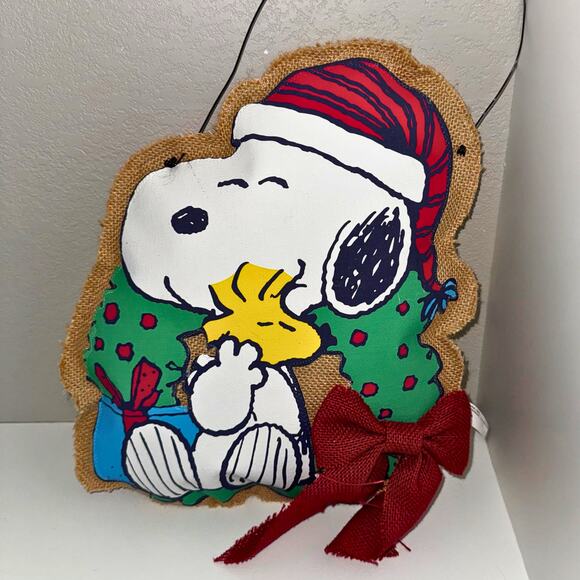 Snoopy & Woodstock Burlap Christmas Wall Hanging Door Decor Current USA - Picture 3 of 8